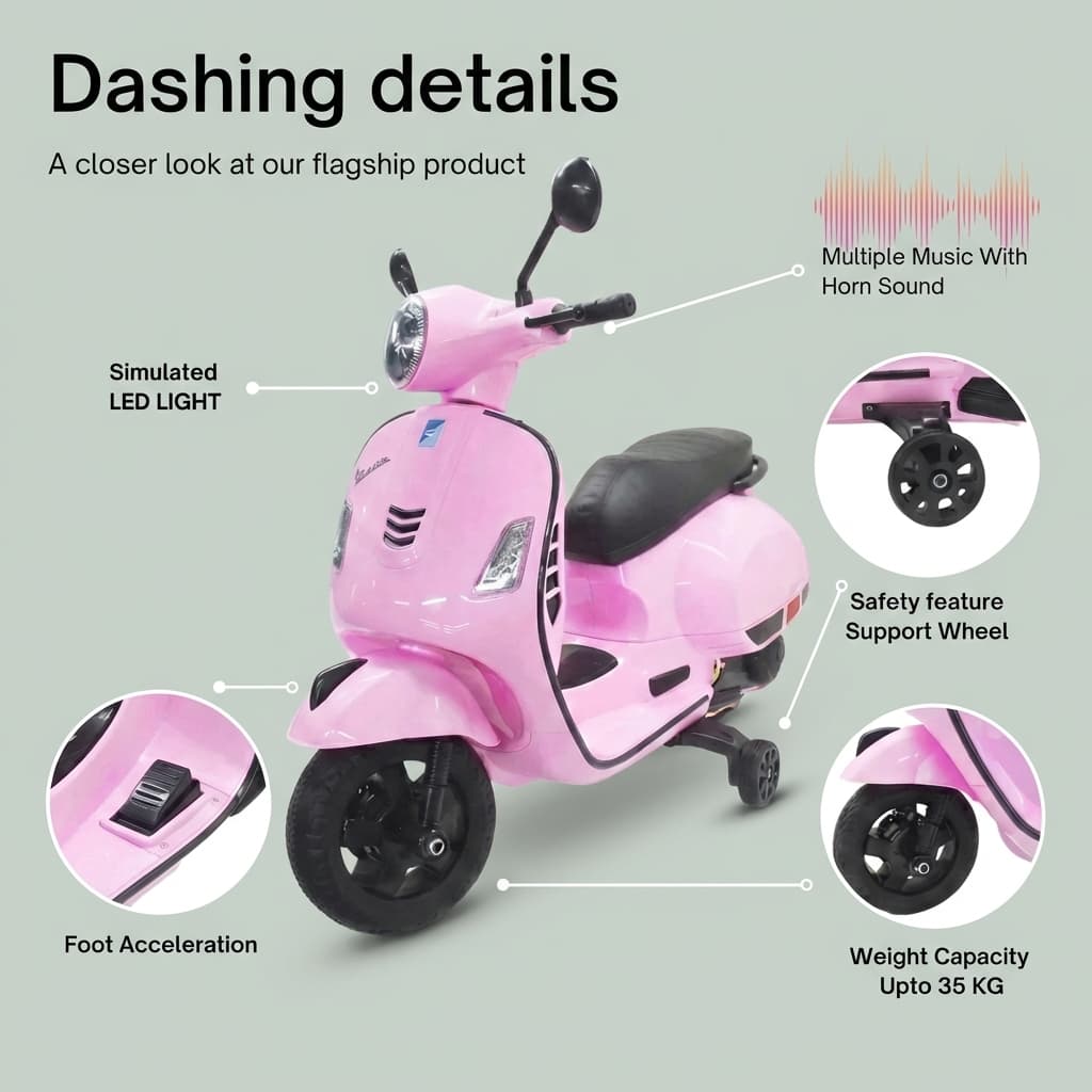 ABC Toyz Vespa Style 12V Battery Ride-On Scooty - View 5