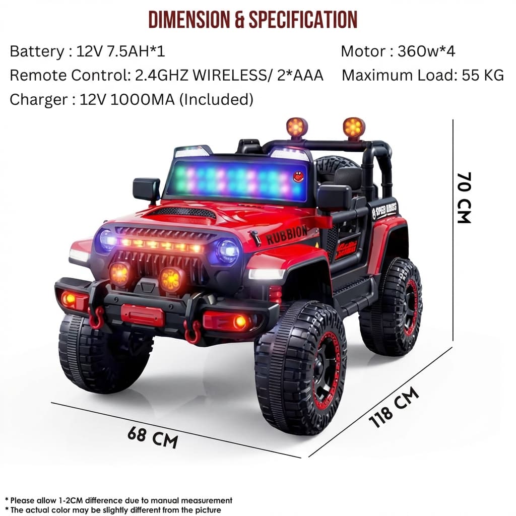 ABC Toyz Rubbion 12V 4WD Off-Road Jeep - View 2