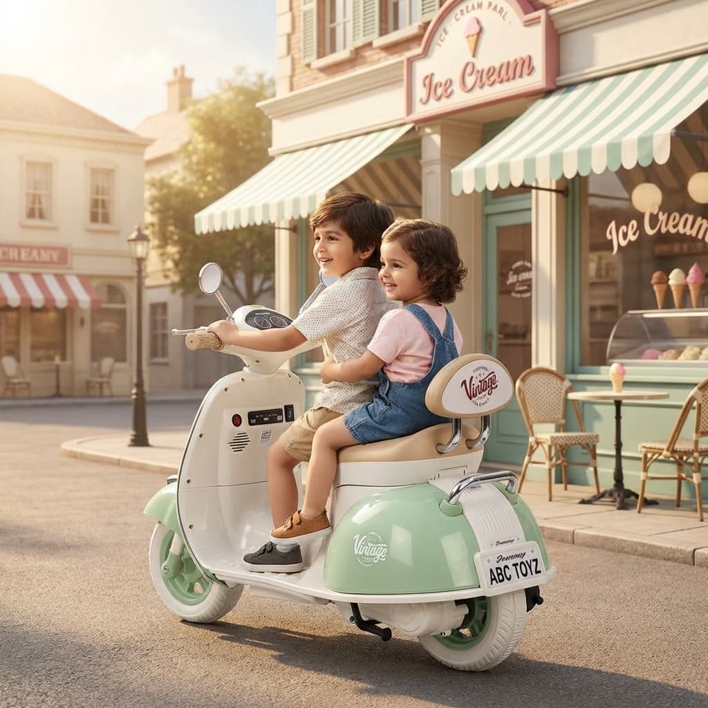 ABC Toyz Vintage 6V Dual Motor Vespa Kids Scooty - View 12